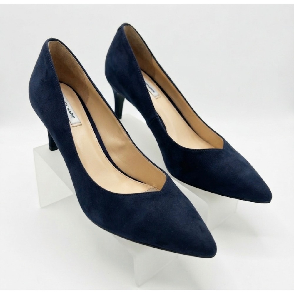 Alex Marie Navy Blue Faux Suede Pointed Toe Kitten Heel Pumps Womens 8M